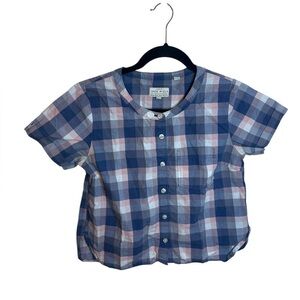 Jack Wills Blue Plaid Short Sleeve Boxy Button Down Cotton Top